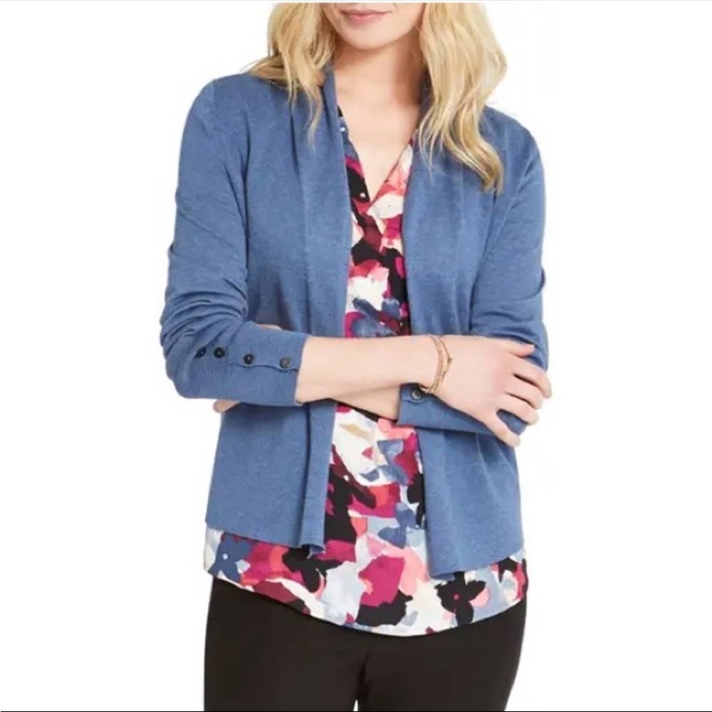 NIC + ZOE NWT Book Club Open Cardigan Blue Wash Cotton Blend Women's Size PS